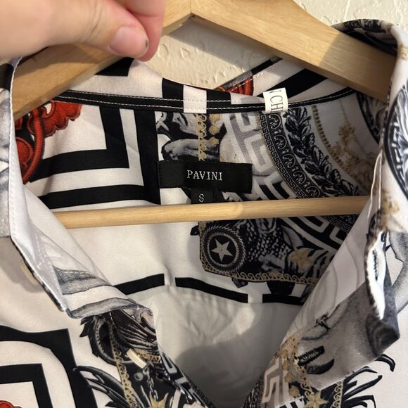 Pavini Long Sleeve Button Up Gold Baroque Lion Dress Shirt - Picture 8 of 10